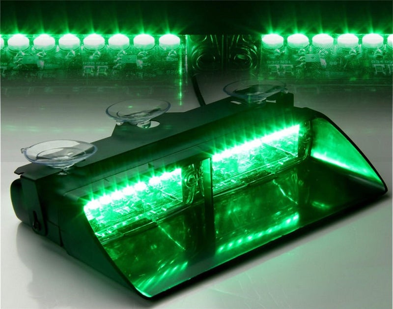 XTAUTO LED Emergency Warning Light 16 LED High Intensity Windshield Hazard Warning Flashing Strobe Law Enforcement Interior Roof Dash Windshield Lamp Lights with Suction Cups for Car Truck Green - Image 1